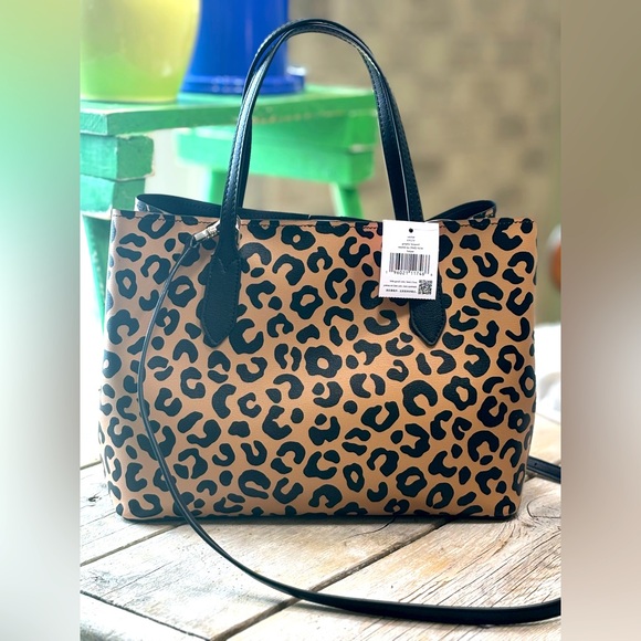 Kate Spade Harper Satchel Leopard Print Tote Bag Purse Black/Brown NWT 8.86”H - Picture 10 of 11